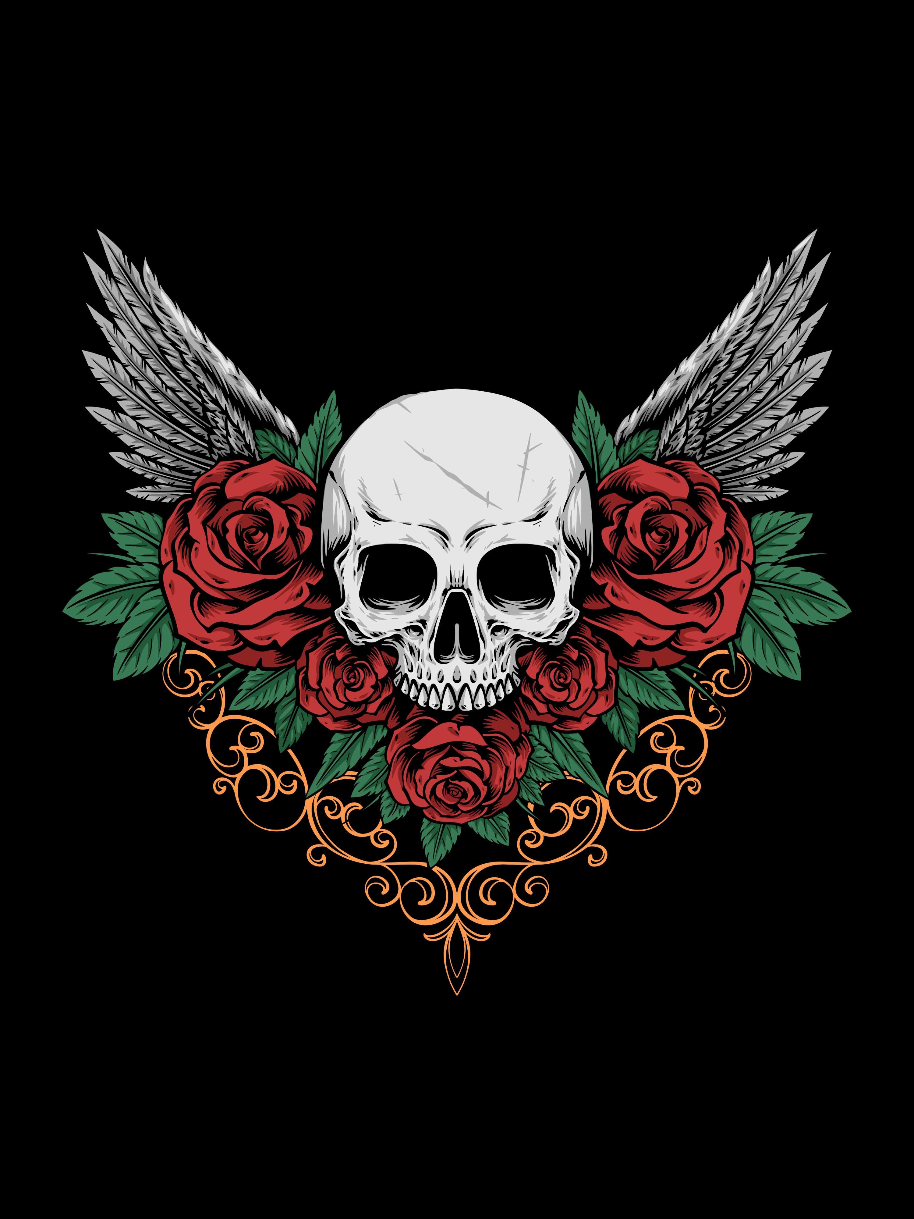 Vintage Skull Floral Vector Artwork